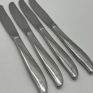 4 ONEIDA Community Stainless TWIN STAR Atomic Starburst MCM Dinner Knives 8 1/2"
